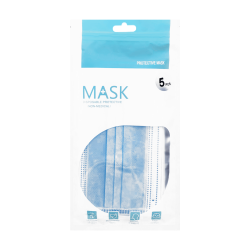 Máscaras Azuis de Proteção (3 camadas) c/ elásticos - Embalagens de 5 unidades